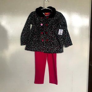 Park Bench Kids, Girls Pink and Black Leopard coat w/ pink pants
